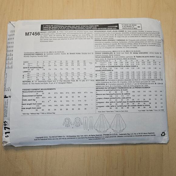 McCALL'S #M7456 - LADIES "EMMA SWAN-ONCE UPON A TIME" COSTUME PATTERN 6-14 - Picture 3 of 4